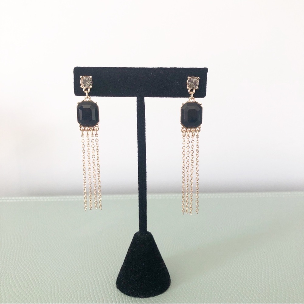14th & Union Clear-Black-Gold long earrings - NEW - Picture 3 of 8